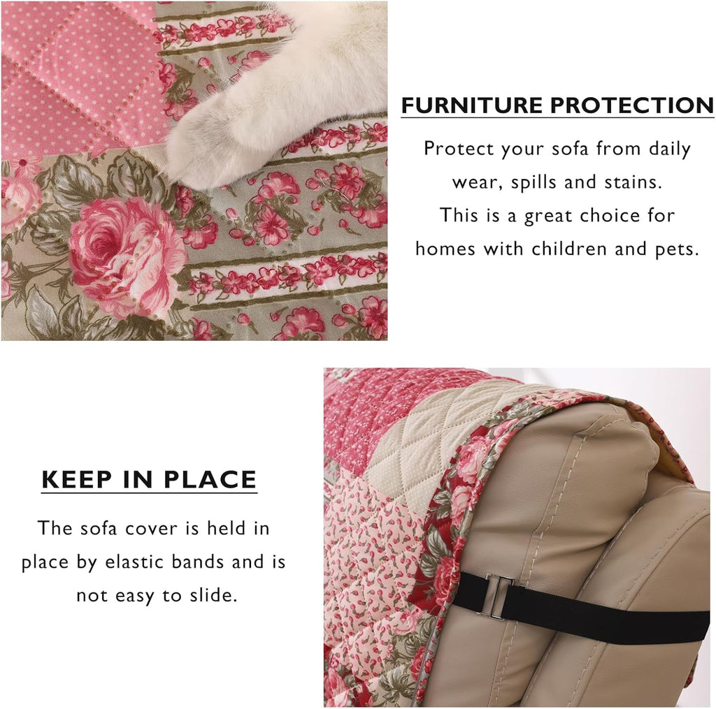 Skidproof Sofa Cover-Patchwork Sofa Slipcover with Elastic Straps-Easy Fit Slip Cover-Washable Furniture Protector