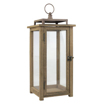 18 Inch Rustic Wooden Candle Hurricane Lantern, For Table Top, Mantle, Wall Hanging, or Garden Display, Indoor &