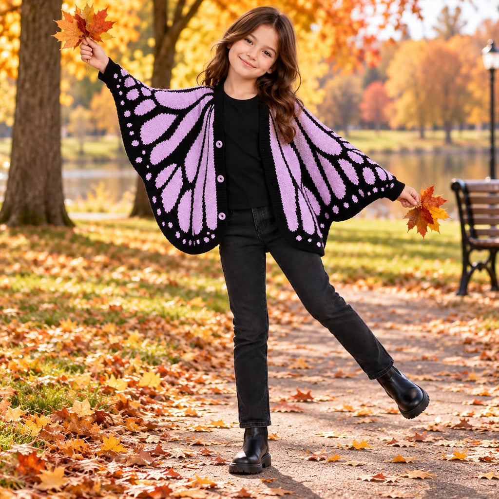 Kids Butterfly Wing Knit Cardigan Fairy Shawl Cloak Sweater