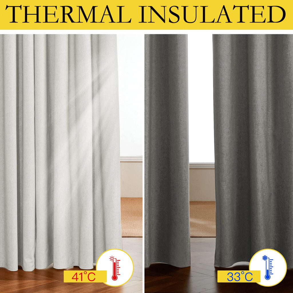 100% Absolutely Blackout Linen Curtains 95" L Set of 2, Ivory