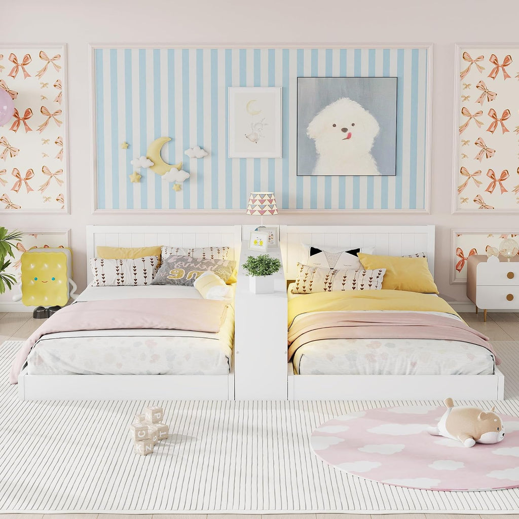 Double Wooden Floor Bed Frame, White