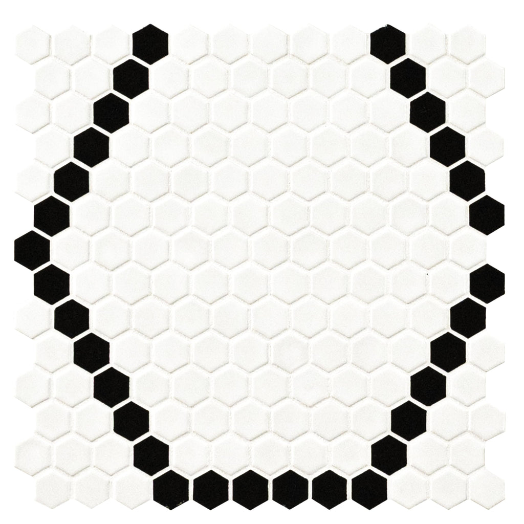Porcelain Wall Tile | White and Black Hive Pattern | 11.73" x 11.85"