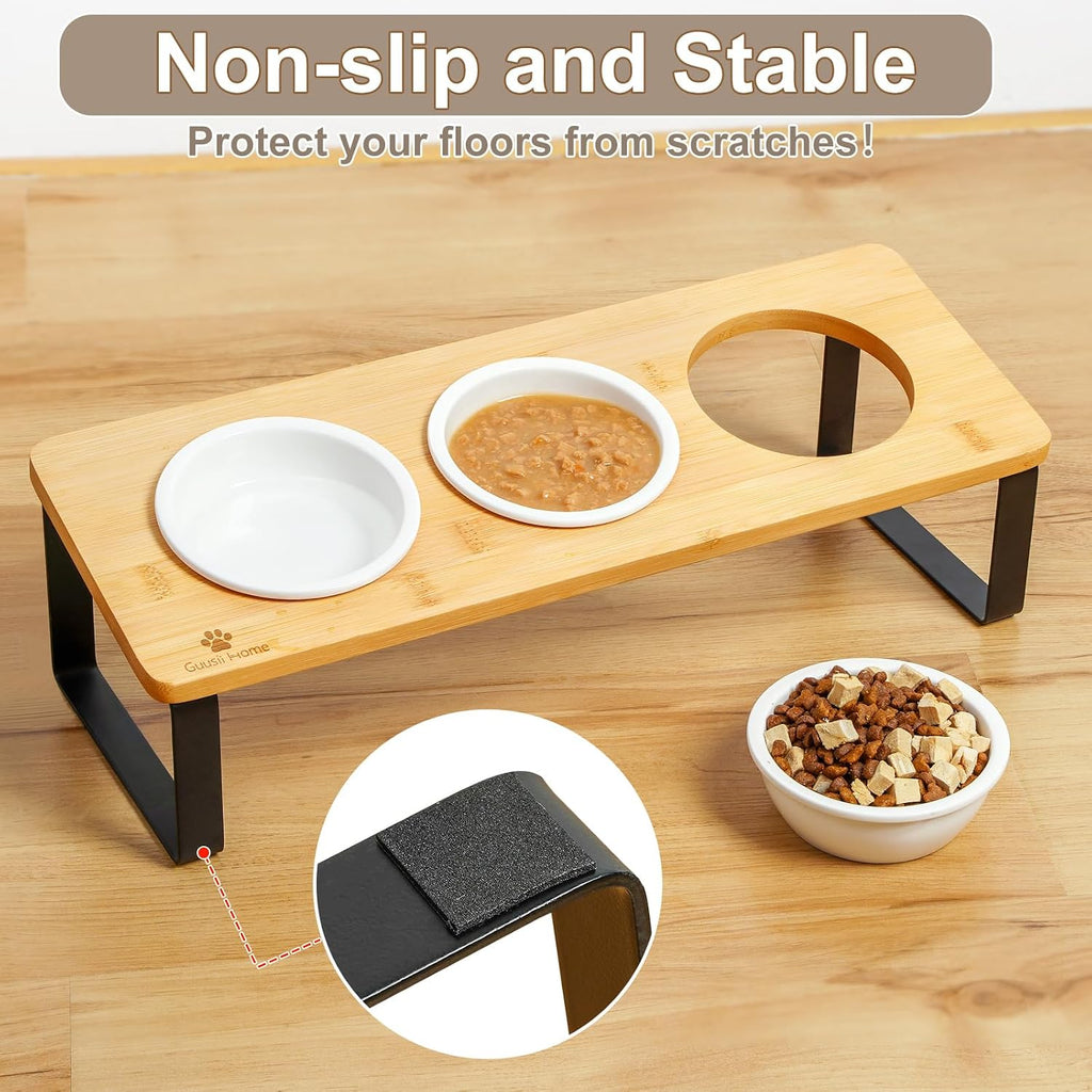 Raised Cat Food Water Bowl Elevated Tilted Kitty Dishes Set of 3 Ceramic Dish for Indoor Cats Orthopedic Pet Food