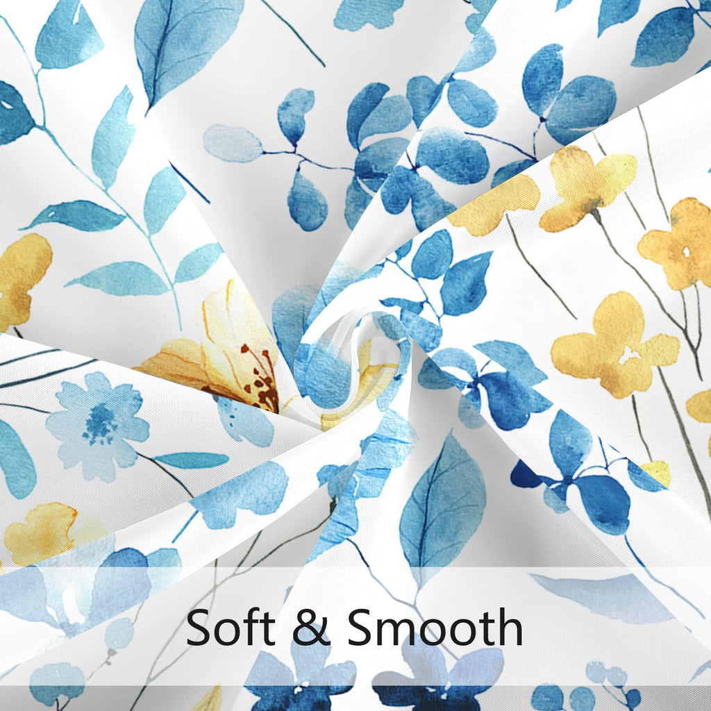 Small Stall Shower Curtain 36x72 Inch, Half Narrow Blue Yellow Floral Decor