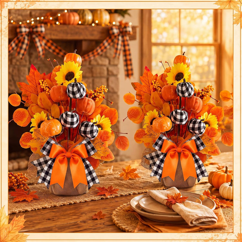 Fall Centerpiece for Tables Artificial Pumpkin Tabletop Decoration - Set of 2