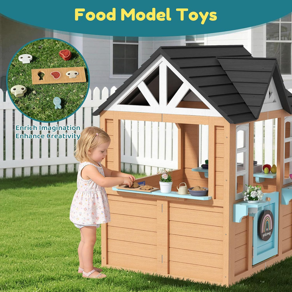 Wooden Outdoor Playhouse for Kids with Pretend Play Ages 3-8 | For Kids, Create Backyard Pretend Play with Kitchen