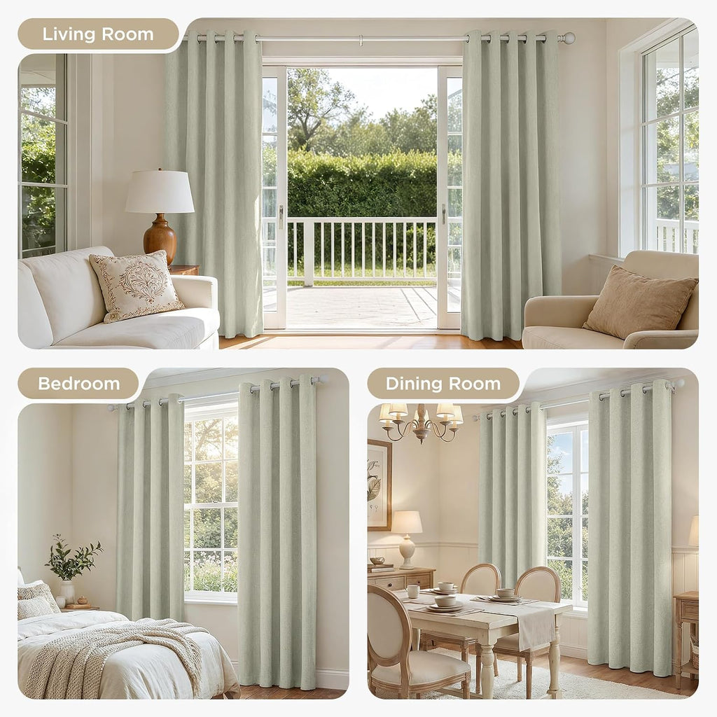 Light Beige Curtains 96 Inch Long Blackout Curtains 2 Panels Set, Faux Linen 100% Black Out Drapes, Thermal Insulated