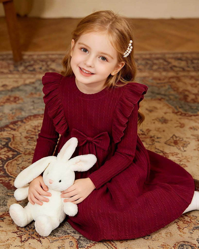 Long Sleeve Ruffle Dresses Knit Fall Winter Dress