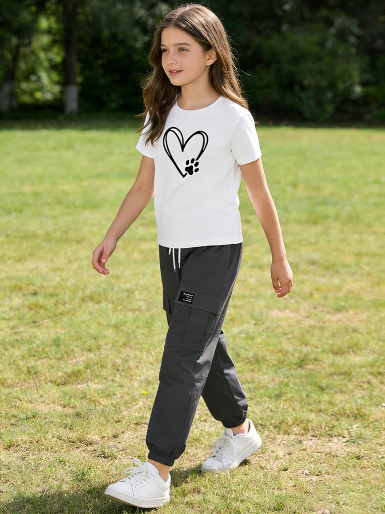 Girls' 2 Piece Outfits Drawstring Jogger Pants and Graphic Short Sleeve T-shirt Set