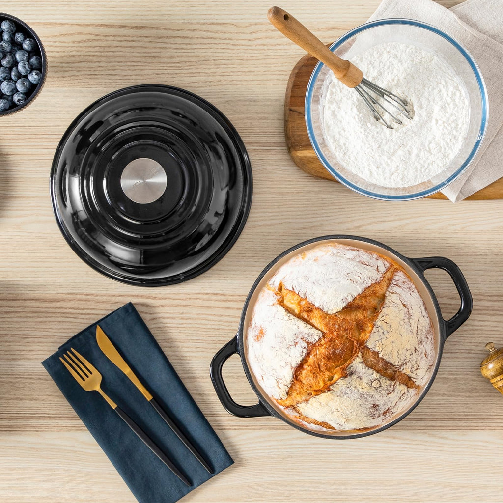 5 QT Enameled Cast Iron Dutch Oven for Bread Baking with Dome Lid