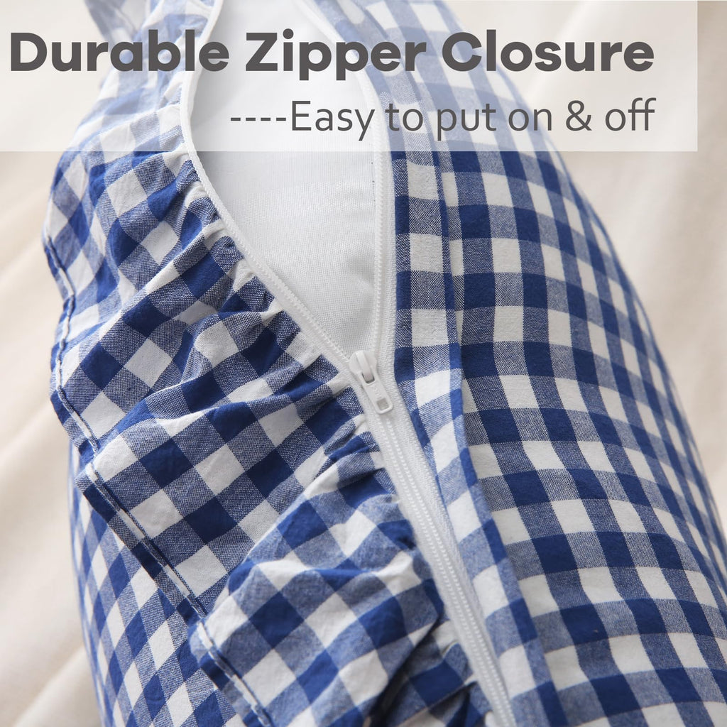 2 Pack Navy Blue Gingham Ruffle Throw Pillow Covers 18''x18''