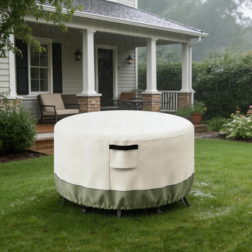 Waterproof Round Patio Table Cover, 72" DIA x 28" H, Beige