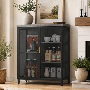 Small Coffee Bar Cabinet with Storage, 29.5" Bar Cabinet with Adjustable Shelves & Wire Mesh Doors, Liquor Cabinet