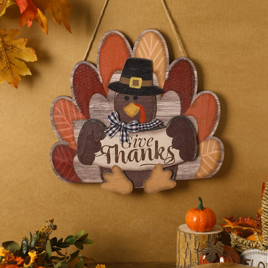 Turkey Style Thanksgiving Door Sign Fall Decorations Give Thanks