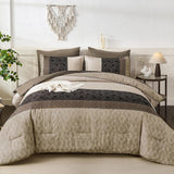 Dinjoy Boho Queen Comforter Set Light Brown,7 Piece Bed in a Bag Queen Warm Striped Bedding Sets with Plaid Fall