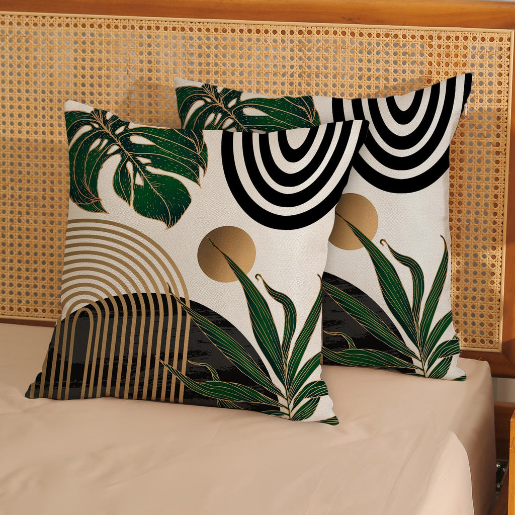 Black Boho Pillow Covers 22x22 Inch 2 Pcs Green Gold Tropical Leaf Mid Century Summer Outdoor Decor Throw Pillows