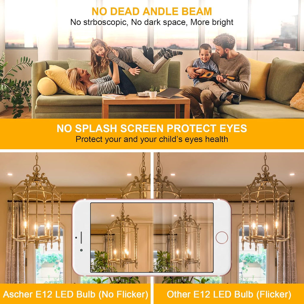 E12 Candelabra LED Light Bulbs 60 Watt Equivalent, Warm White 2700K, Non-Dimmable, 550 Lumen, Clear LED Filament