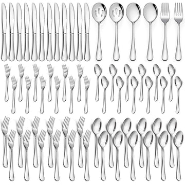 66-Piece Silverware Set with Serving Utensils, Stainless Steel Silverware Flatware Set for 12, Elegant Cutlery