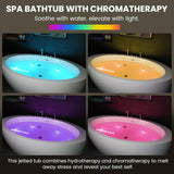 71" Acrylic Freestanding Whirlpool Bathtub, Oval Jetted Soaking Tub with 6 Water Jets & 7-Color LED Lights
