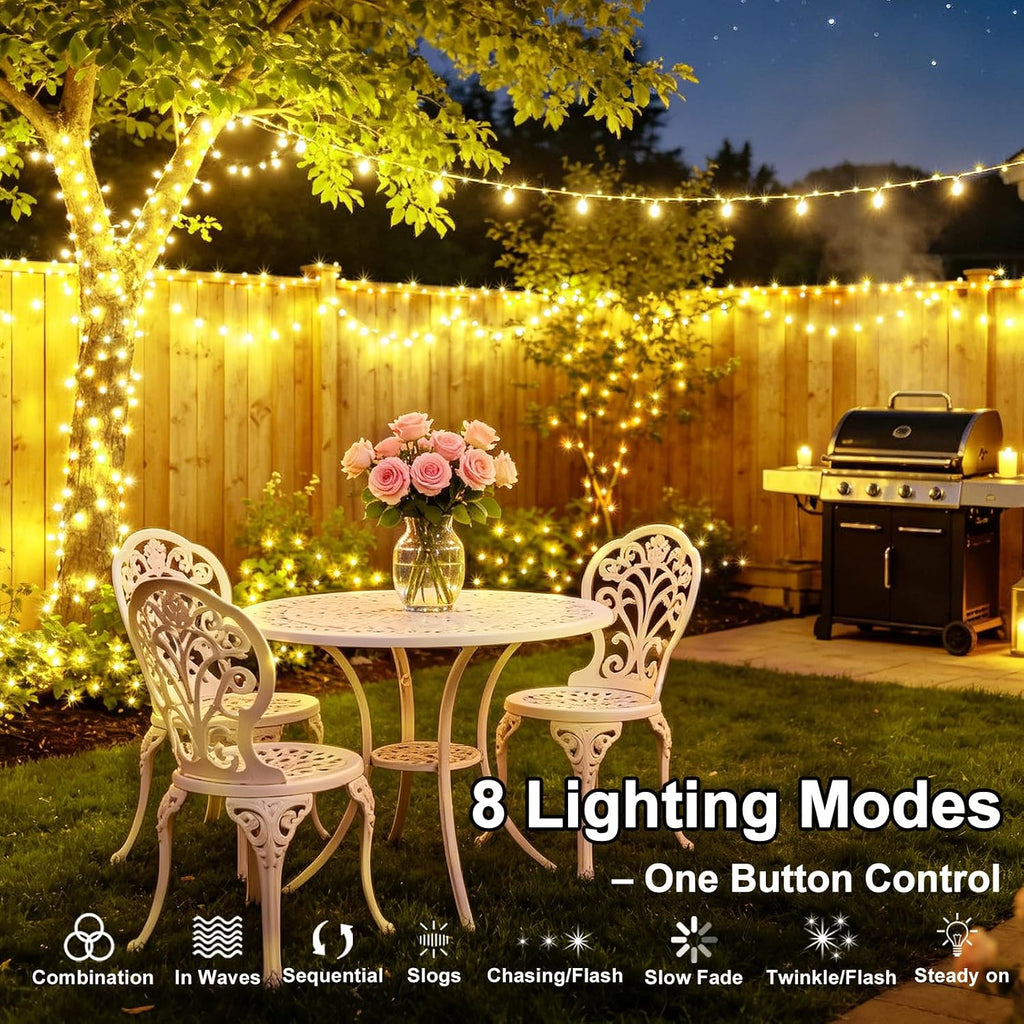 203FT 600LED Solar Fairy String Lights Outdoor Warm White 8 Modes