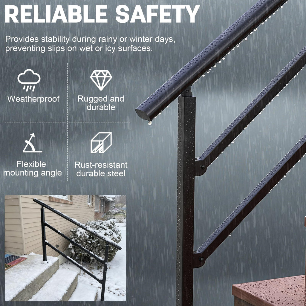 2 Pack Handrails for Outdoor Steps, Black Stair Handrail Fit 1-4 Steps