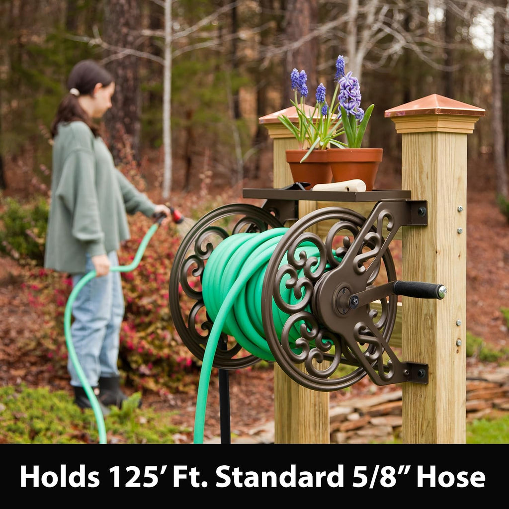 Garden 708 Steel Decorative Wall Mount Garden Hose Reel, Holds 125-Feet of 5/8-Inch Hose - Bronze