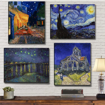 Vincent Van Gogh Canvas Wall Art - Starry Night Over The Rhone - Cafe Terrace At Night Paintings, Classic Artwork