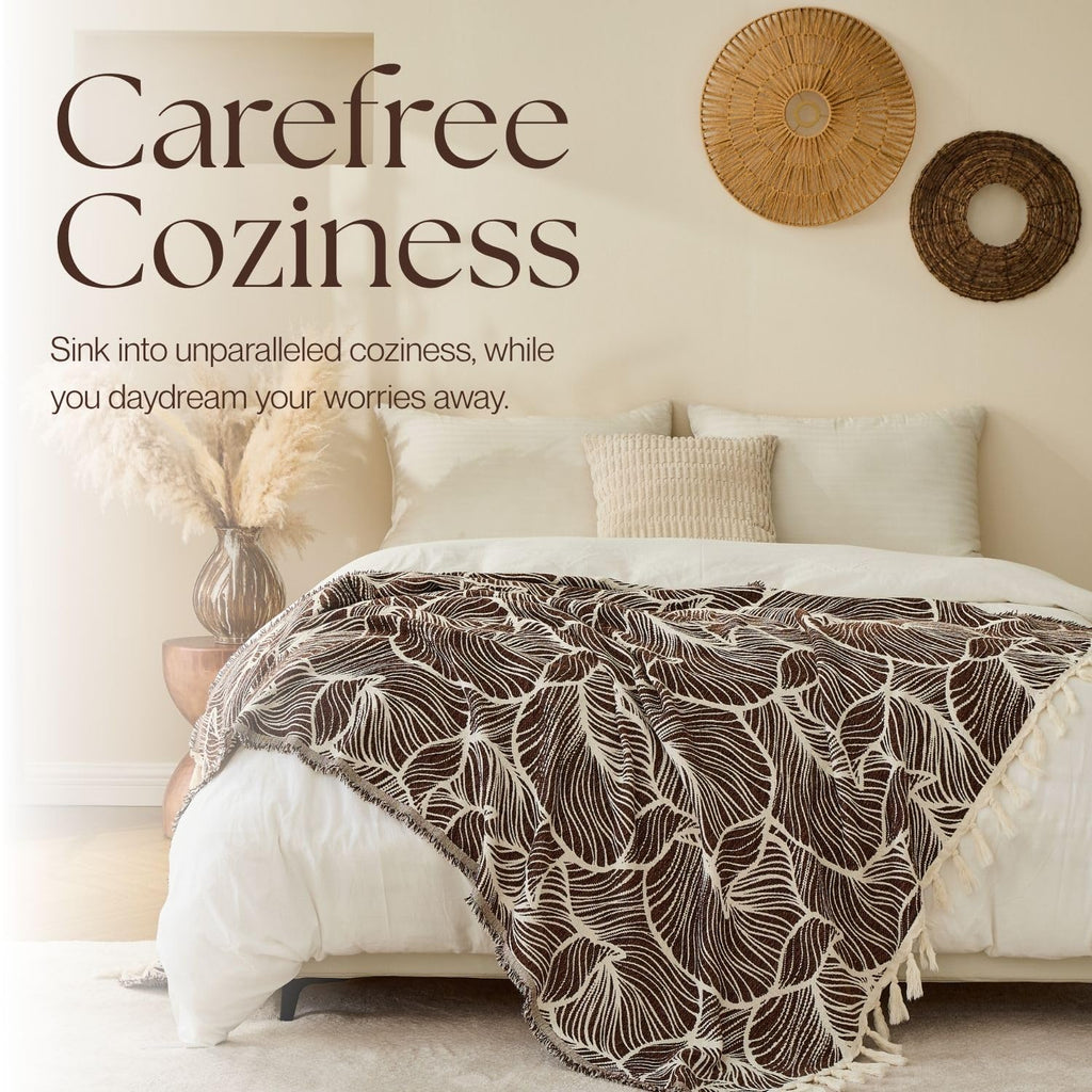 Chenille Throw Blanket Soft Tassel Lightweight, Wood Brown