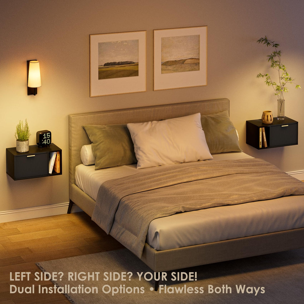 Floating Nightstand, Wall Mounted Floating Bedside Table with Storage Drawer and Open Shelf, Modern Bedroom