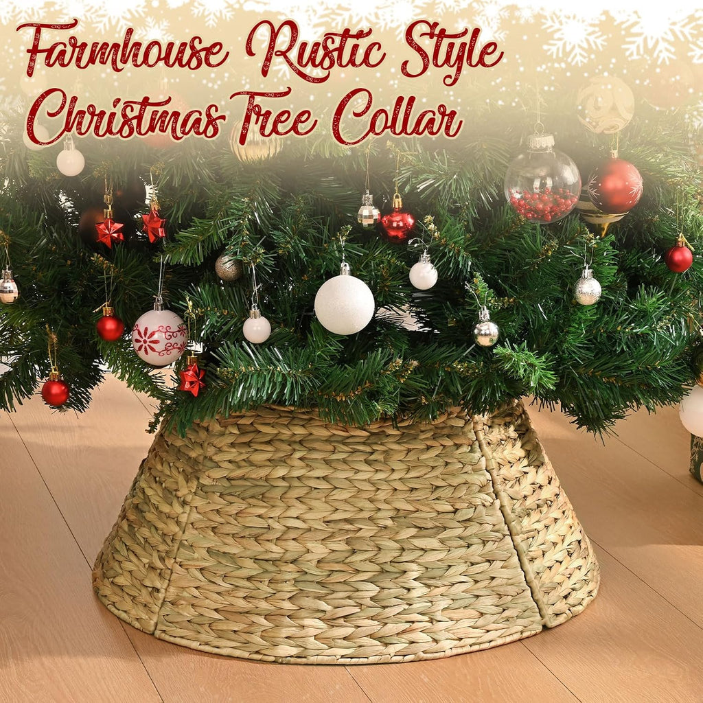 Handcrafted Farmhouse 24in Christmas Nat. Woven Tree Skirt & Base Cover