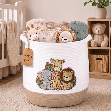 Large Woven Nursery Animal Hamper 16.9 x 17.7 Inch for Kids