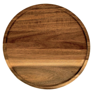 13.8 Inch Round Wooden Decorative Serving Tray for Coffee Table and Home Decor, Round Wood Tray for Table