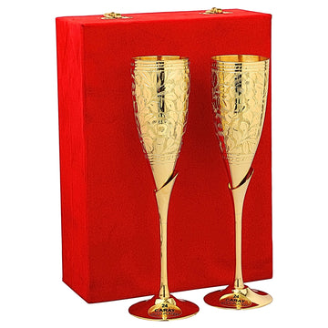 24K Gold Plated Wedding Champagne Flute for Bride & Groom Toasting Glass Set of 2, Brass Wine Goblet Metal Chalice