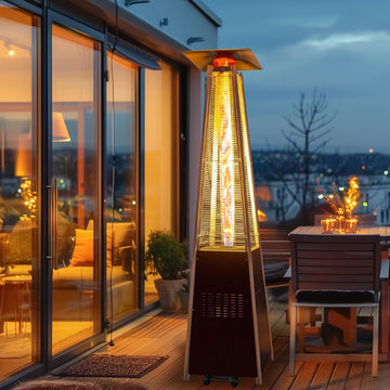 48,000 BTU Flame Pyramid Pool Heater With Cover, Triple Safety Protection Portable Patio Heater with Patio Cover