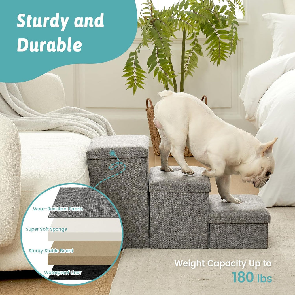 Dog Stairs with Storage, 16.7" H Wider Dog Steps, 3-Step