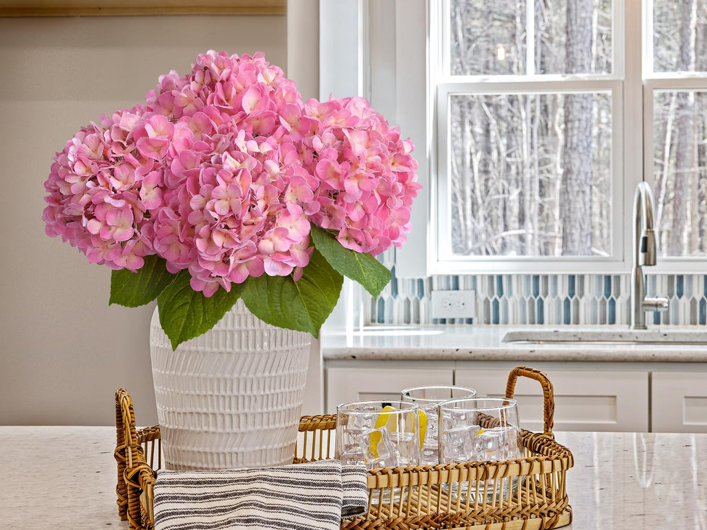 4PCS 20'' Bright Pink Real Touch Hydrangeas Latex Artificial Flowers for Baby Shower Birtiyday Wedding Pink Partry