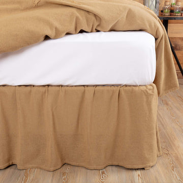 Burlap Solid Color Cotton Farmhouse Split Corners Gathered Bed Skirt, Natural Tan