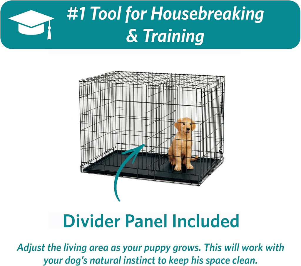 42-Inch iCrate for Large Breeds, 71-90 lbs, Double Door Folding Dog Crate with Divider Panel