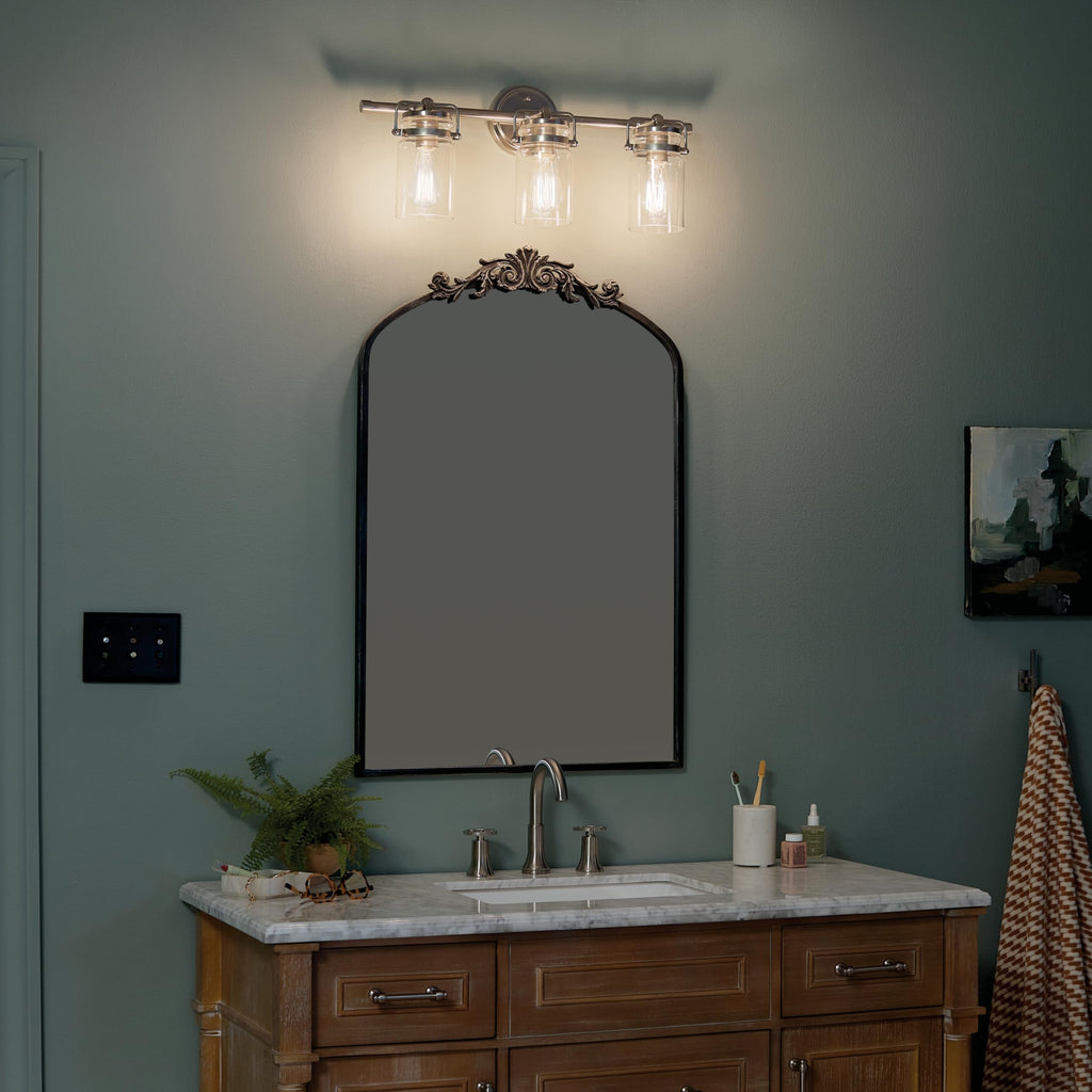 Brinley 3-Light Farmhouse Vanity Light, Brushed Nickel