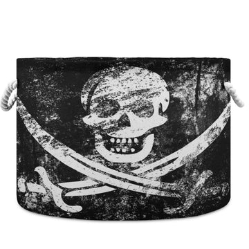 Collapsible Large Capacity Basket Vintage Skull Pirate Flag Clothes Toy Storage Hamper with Durable Cotton Handles