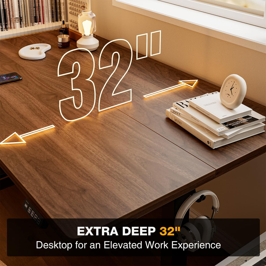 47x32 Large Electric Standing Desk, Height Adjustable Computer Desk with 2 Memory Presets, 31.5" Deep Desktop Sit