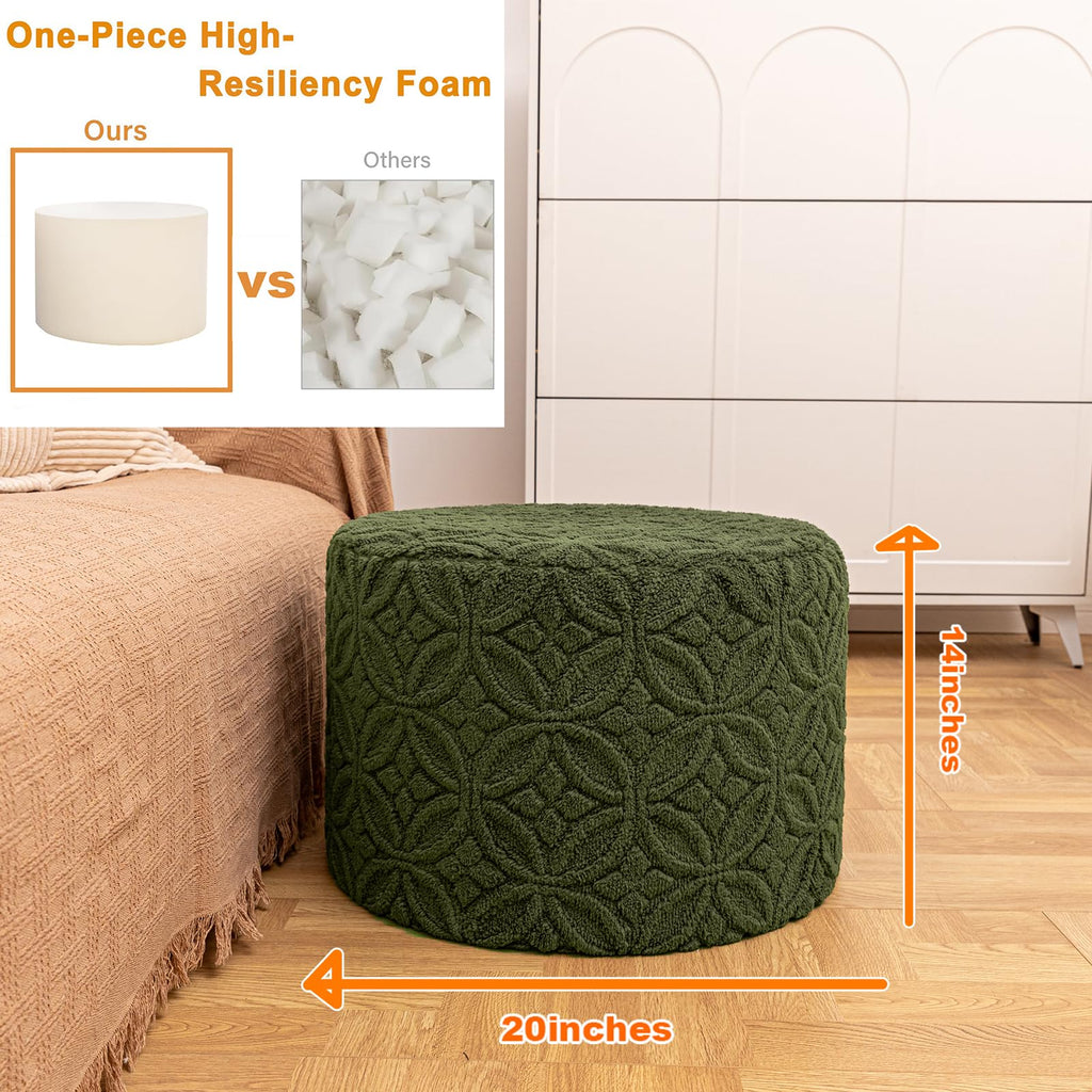 Functional Ottoman Pouf - Ergonomic Ottoman Foot Rest for Couch (Olive Green, 20x20x14 Inches, Round)