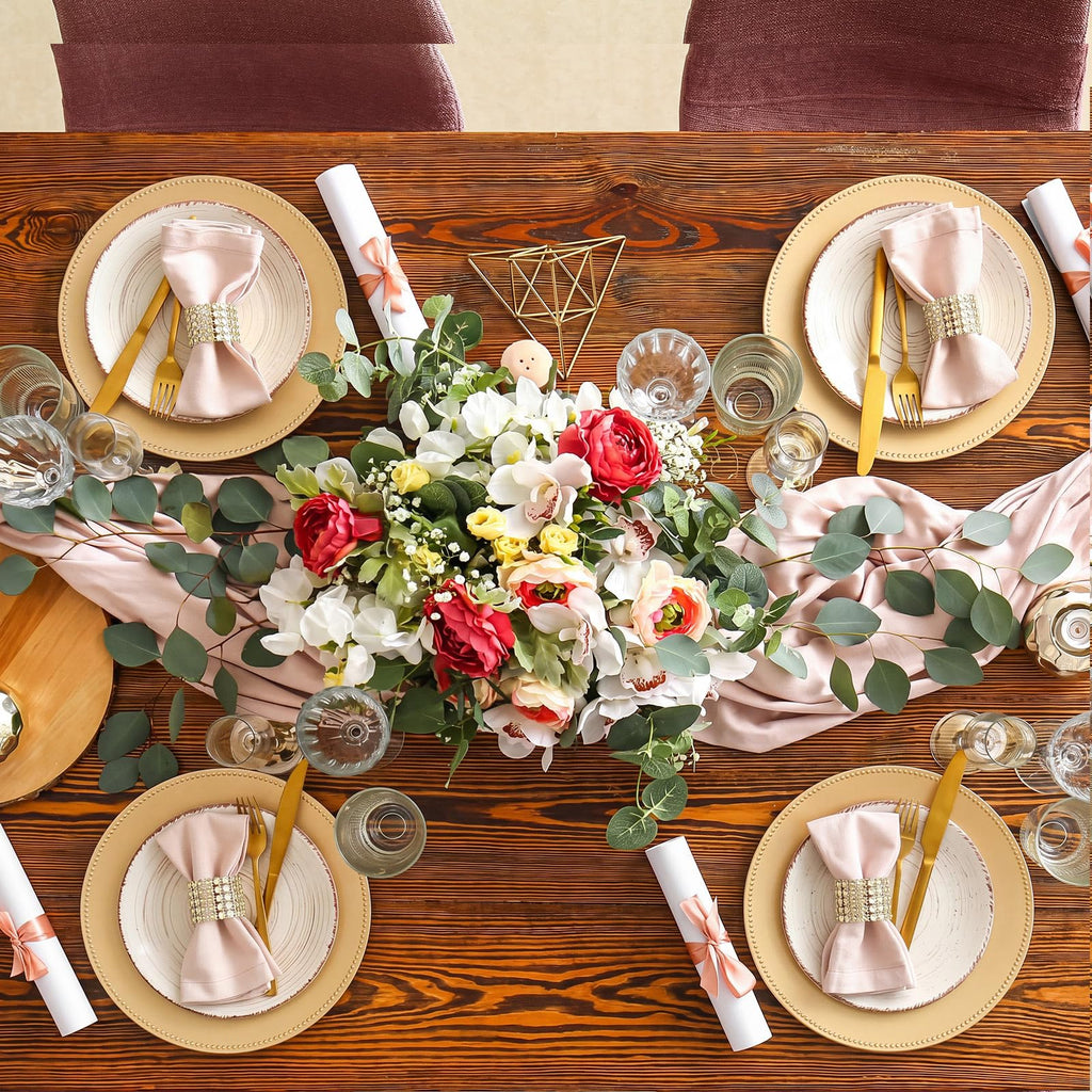48 Pcs Charger Plates Set, Bulk 24 Plastic Plate Chargers with 24 Napkin Rings, 13 Inch Round Dinner Chargers for