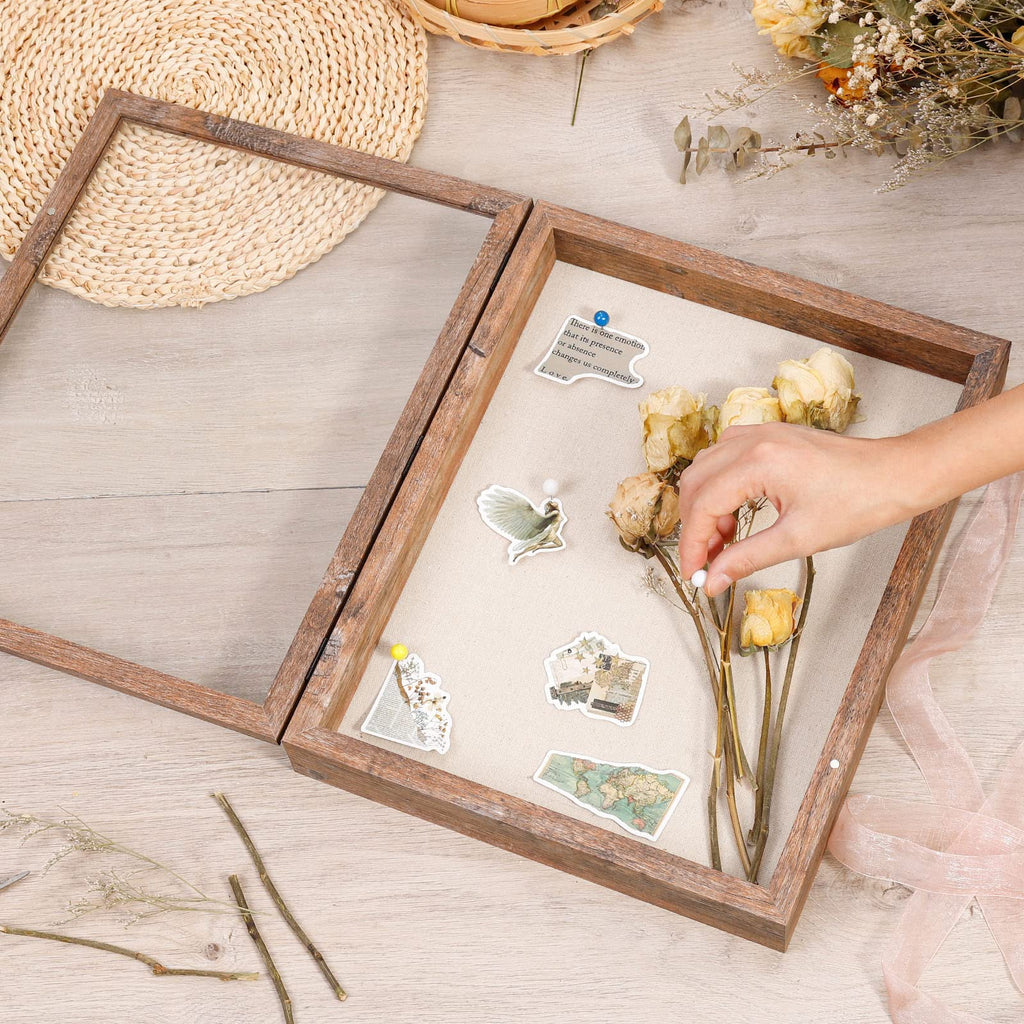11x14 Shadow Box Frame with Soft Linen Back - Sturdy Memory Display Case of Flower, Pictures, Medals and More, Rustic