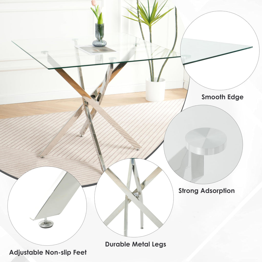 5 Piece Clear Glass Top Dining Set, 36'' Modern Square Glass Dinner Set, 4 Person Minimalist Luxury Kitchen Set