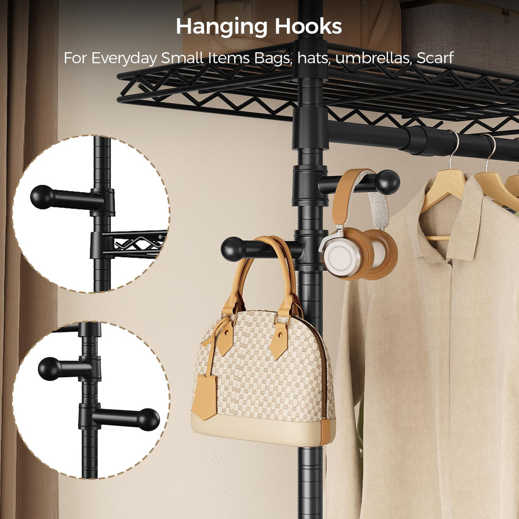 Closet Organizers and Storage, 2-Row Heavy Duty Garment Rack Clothes Rack for Hanging Clothes, Wall Mounted Closet