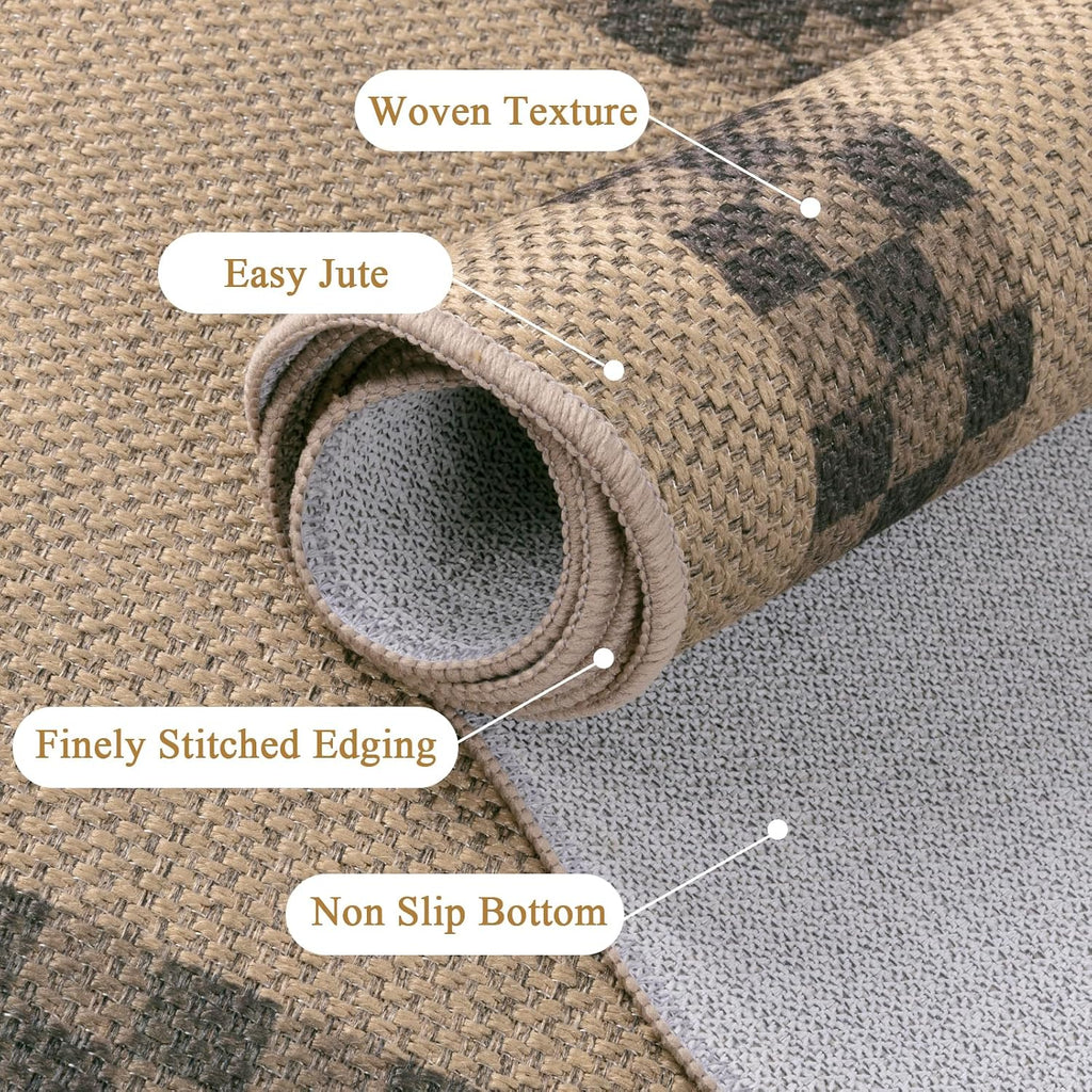 Hallway Runner Rug, Non Slip Faux Jute Runners Checked