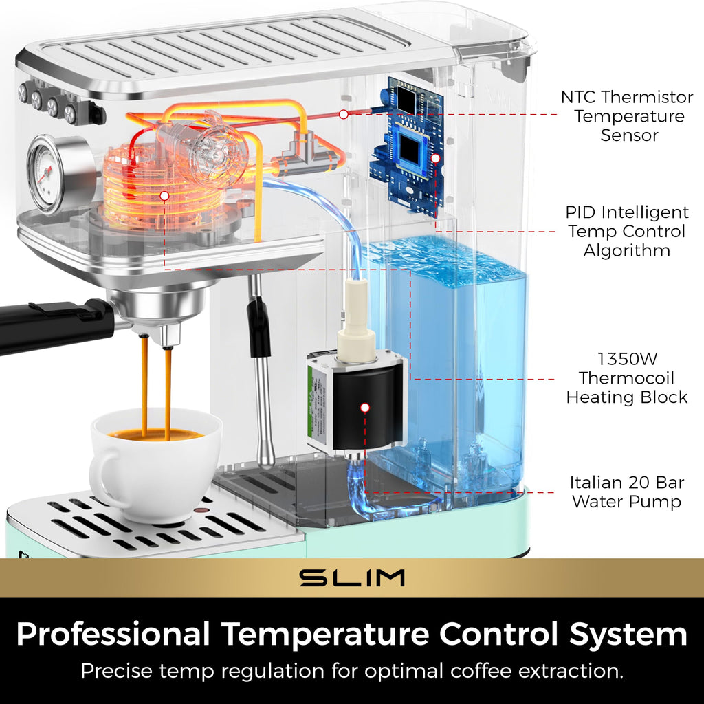 Slim Espresso Machine with Milk Frother Latte, Pastel Green