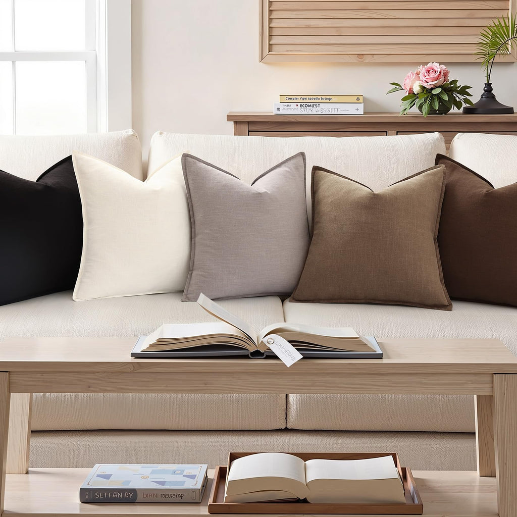 Fall Light Brown Linen Throw Pillow Covers 16x16 Set of 2