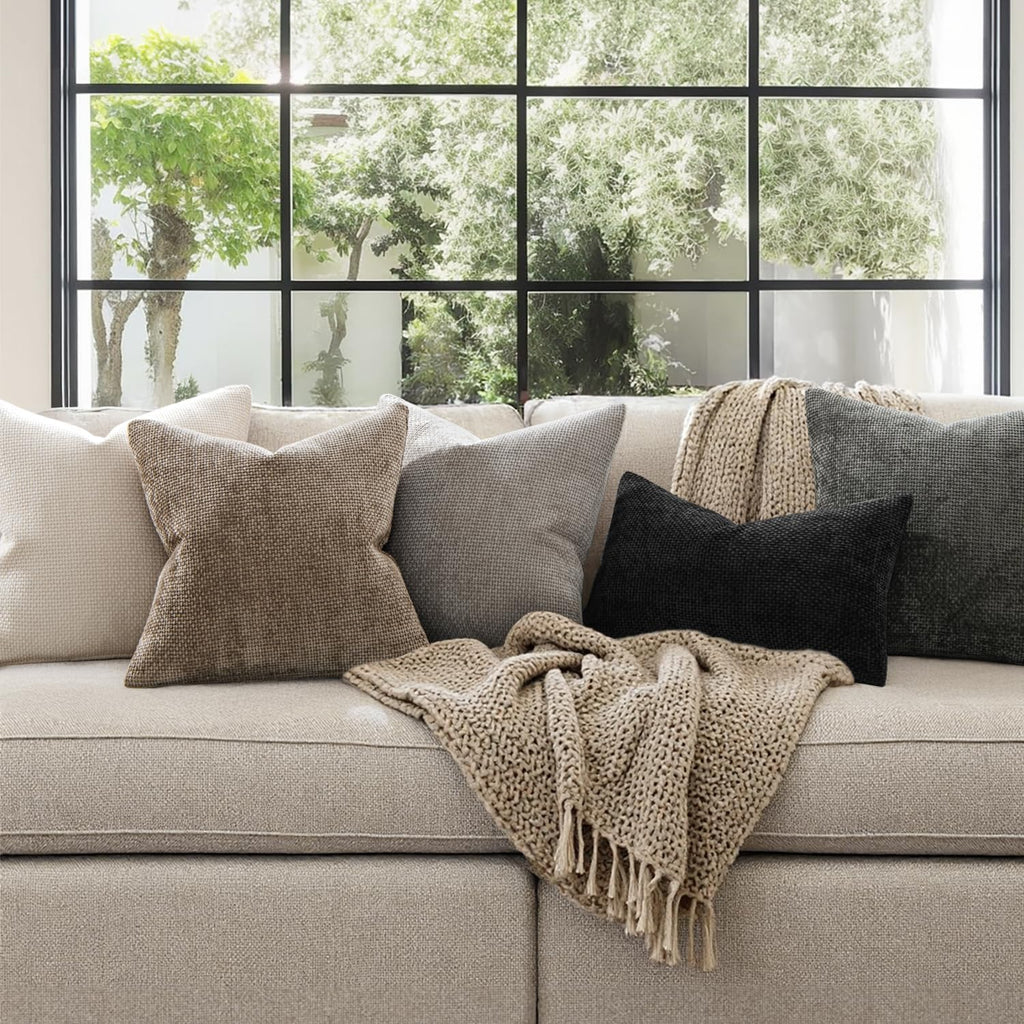 Pack of 2 Couch Throw Pillow Covers 18x18 Inch Neutral Beige Modern Boho Accent Decorative Pillow Covers Soft